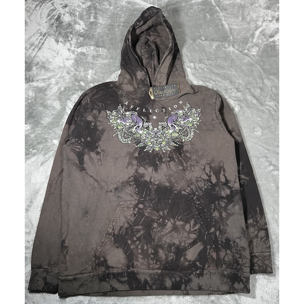 Affliction Hoodie Men Size 2XL Skull Rhinestone Black Label Purple New With Tags